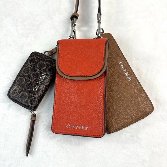 Calvin Klein Handbags - Calvin Klein Women's Bella Multi Crossbody Purse Wallet Coin Pouch Red Brown